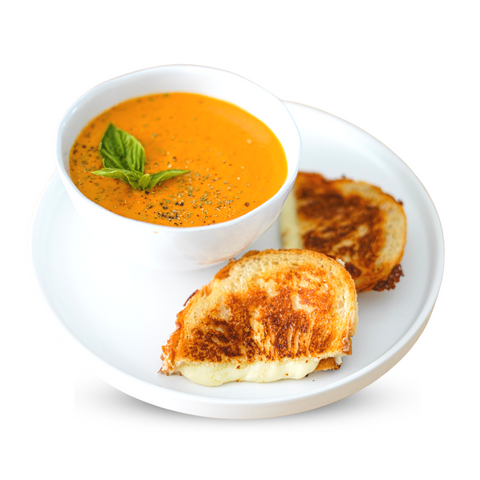 Tomato Basil Bisque + Triple Grilled Cheese