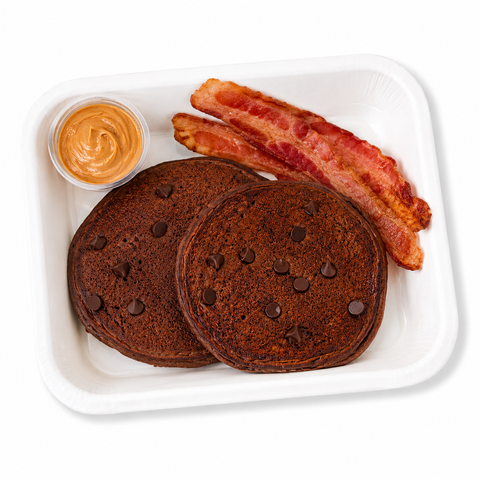 Peanut Butter Stuffed Chocolate Pancakes + Bacon