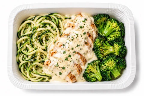 Chicken Zoodle Alfredo + Broccoli