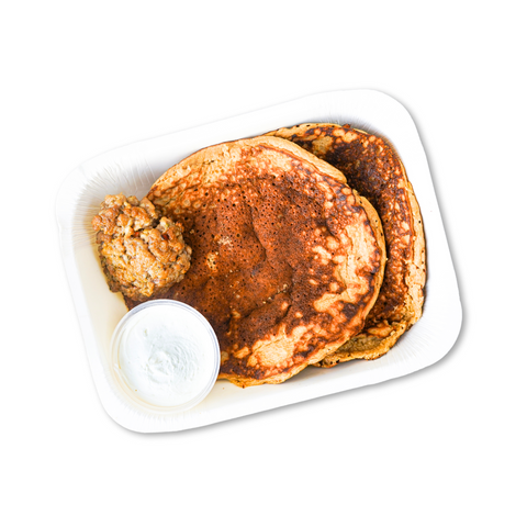 Cinnamon Roll Protein Pancakes + Sausage